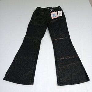 YMI Girl Taylor Flare Leg Pants Black Glitter Leopard Size 7 NWT